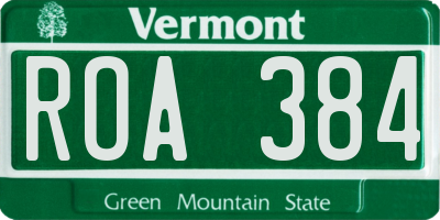 VT license plate ROA384