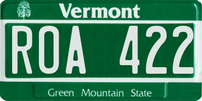 VT license plate ROA422