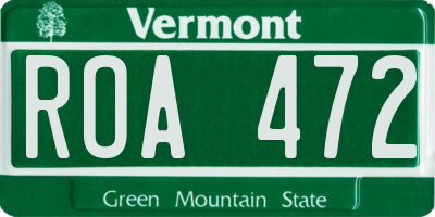 VT license plate ROA472