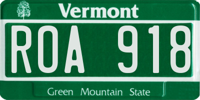 VT license plate ROA918