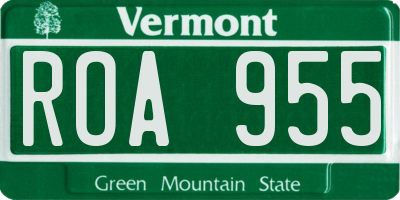 VT license plate ROA955