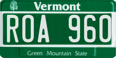 VT license plate ROA960