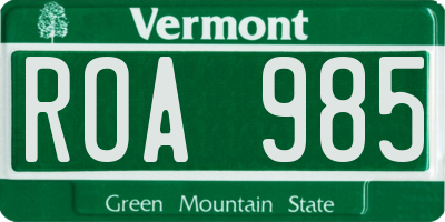 VT license plate ROA985