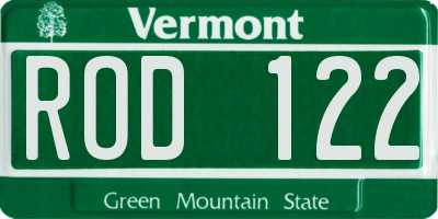 VT license plate ROD122