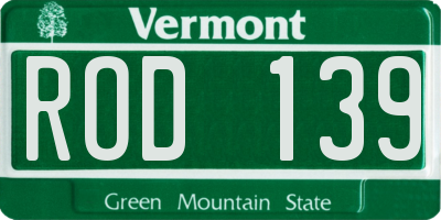 VT license plate ROD139
