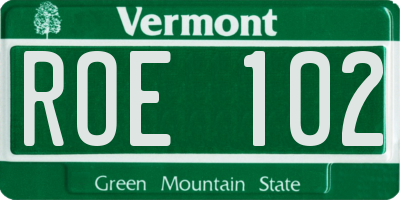 VT license plate ROE102