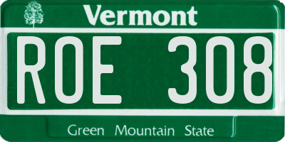 VT license plate ROE308