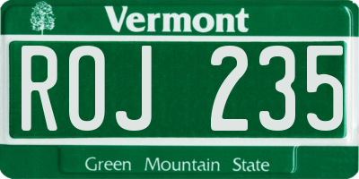 VT license plate ROJ235
