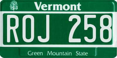 VT license plate ROJ258