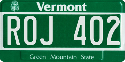 VT license plate ROJ402