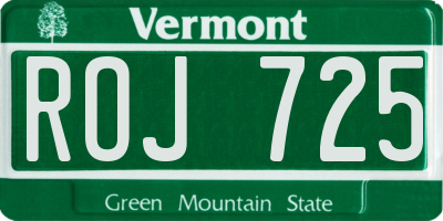 VT license plate ROJ725