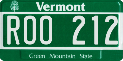 VT license plate ROO212