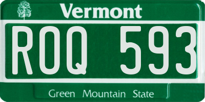 VT license plate ROQ593