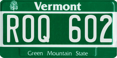 VT license plate ROQ602