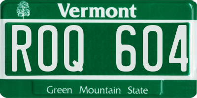 VT license plate ROQ604