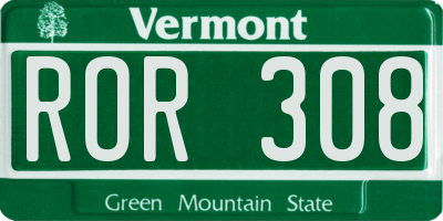 VT license plate ROR308