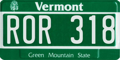 VT license plate ROR318