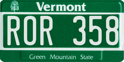 VT license plate ROR358