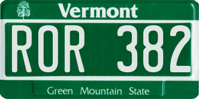 VT license plate ROR382