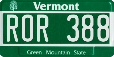 VT license plate ROR388