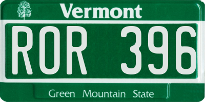 VT license plate ROR396