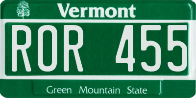 VT license plate ROR455