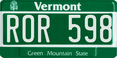 VT license plate ROR598