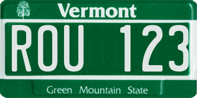 VT license plate ROU123