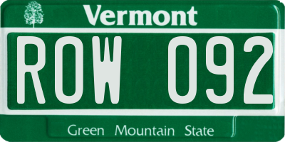 VT license plate ROW092