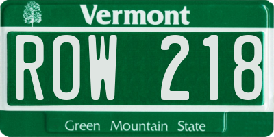 VT license plate ROW218