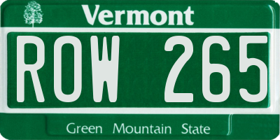 VT license plate ROW265