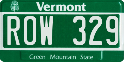 VT license plate ROW329