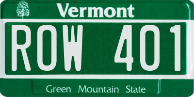 VT license plate ROW401