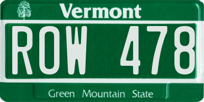 VT license plate ROW478
