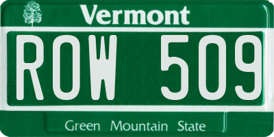 VT license plate ROW509