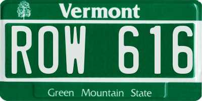VT license plate ROW616
