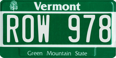 VT license plate ROW978