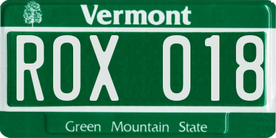 VT license plate ROX018