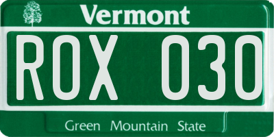 VT license plate ROX030