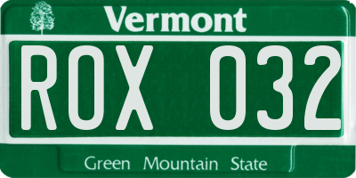 VT license plate ROX032