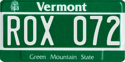 VT license plate ROX072