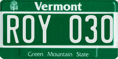 VT license plate ROY030