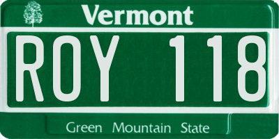 VT license plate ROY118