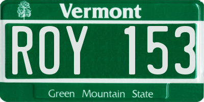 VT license plate ROY153