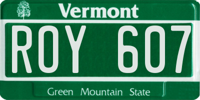 VT license plate ROY607