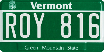 VT license plate ROY816
