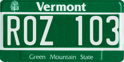 VT license plate ROZ103