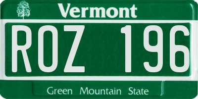 VT license plate ROZ196