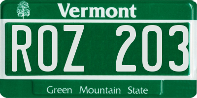 VT license plate ROZ203