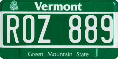 VT license plate ROZ889